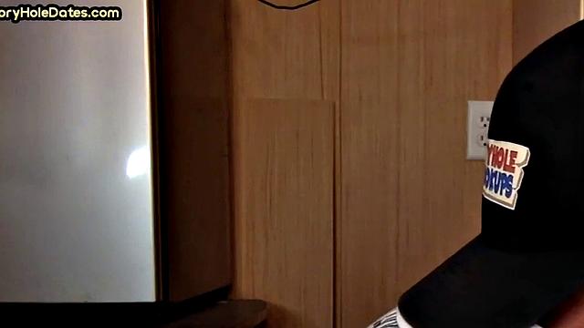 Mature gaydaddy sucks cock in gloryhole closeup