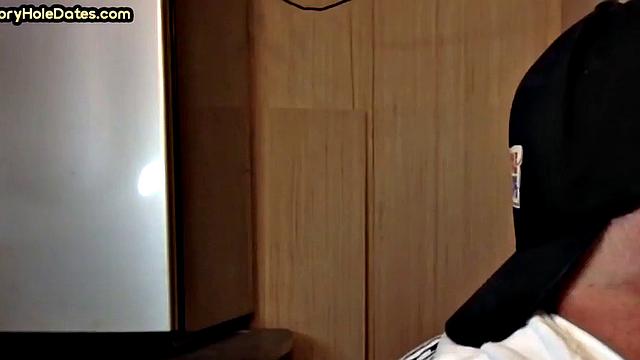 Mature gaydaddy sucks cock in gloryhole closeup