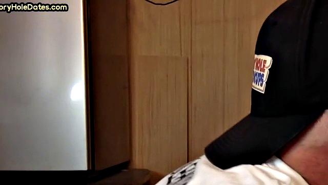 Mature gaydaddy sucks cock in gloryhole closeup