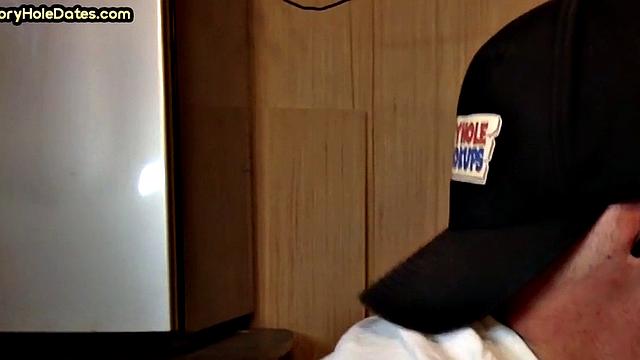 Mature gaydaddy sucks cock in gloryhole closeup