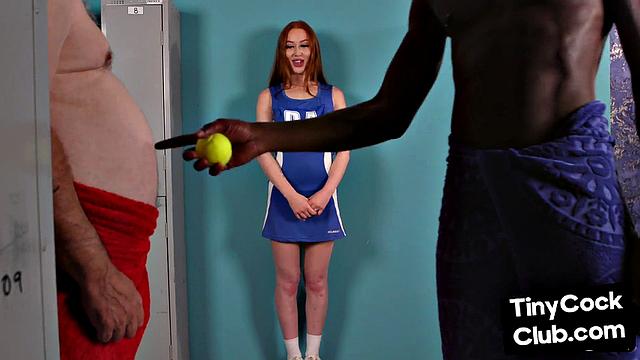 IR cockhungry cheerleader fucks in front of loser who watches