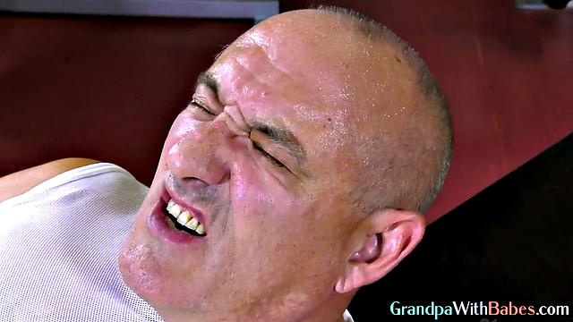 Blonde babe banged by dirty grandpa