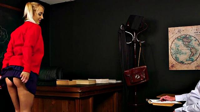 College CFNM voyeur teasing professor's cock in classroom