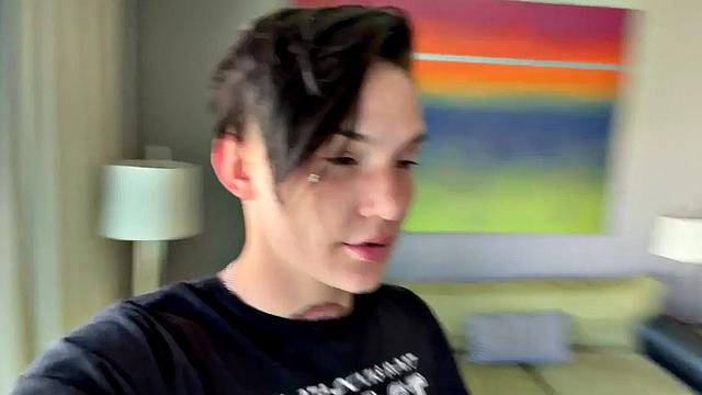 Strapon queer in underwear fucks 21yo petite in BTS 3way