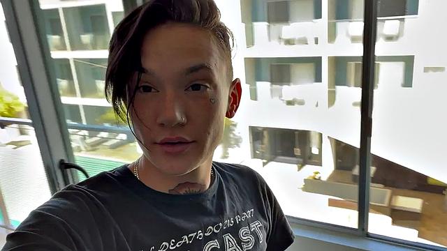 Strapon queer in underwear fucks 21yo petite in BTS 3way