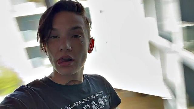 Strapon queer in underwear fucks 21yo petite in BTS 3way