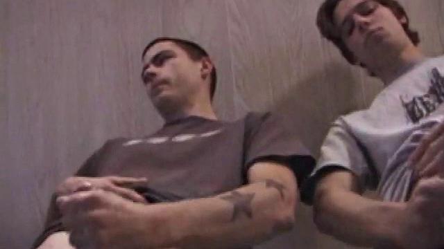 In this hot dual jerk off scene, Dan and Jayden get naked and start beating off over a glass table. The camera is positioned underneath the glass, capturing all the stroking action, and cum that shoots from their cocks.