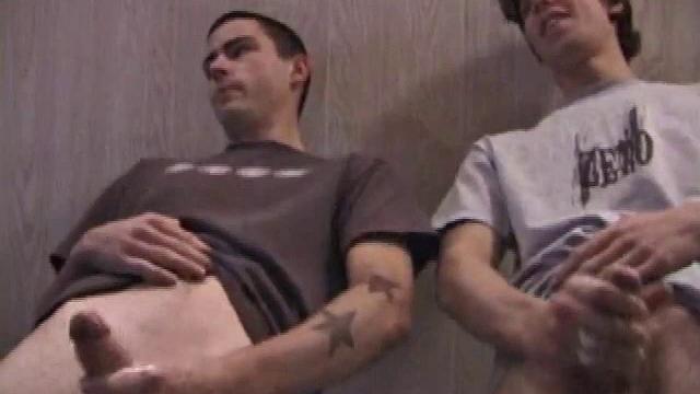 In this hot dual jerk off scene, Dan and Jayden get naked and start beating off over a glass table. The camera is positioned underneath the glass, capturing all the stroking action, and cum that shoots from their cocks.