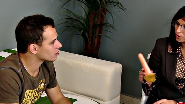 Strict strapon dominas spitroasting subject in threesome