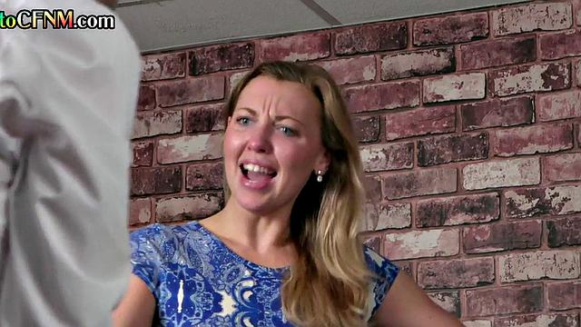 CFNM British babes in dress and heels jerk cock in FFM