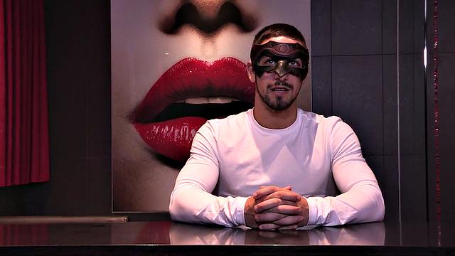 Masked jock with athletic body and tattoos jerks cock