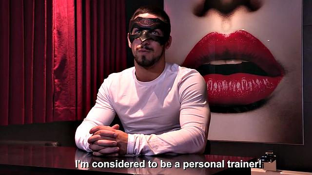 Masked jock with athletic body and tattoos jerks cock