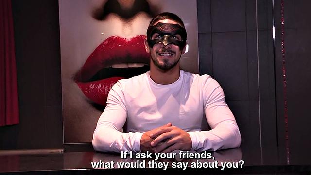 Masked jock with athletic body and tattoos jerks cock