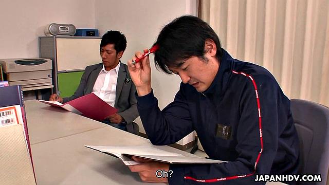 Sensual Yuno Hoshi seduces two men in office