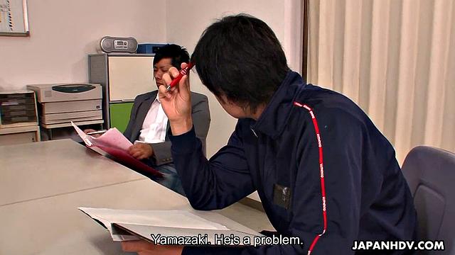 Sensual Yuno Hoshi seduces two men in office