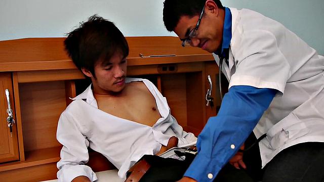 Asian doctor barebacks twink after exam and tugjob
