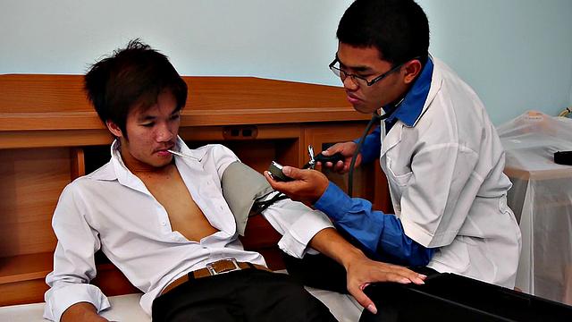 Asian doctor barebacks twink after exam and tugjob