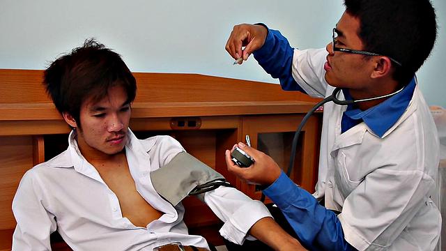 Asian doctor barebacks twink after exam and tugjob