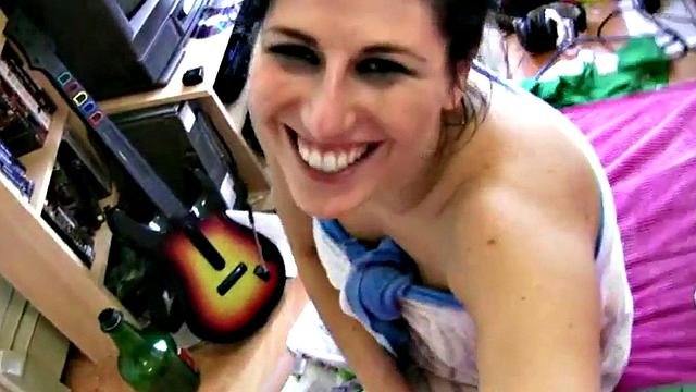 Messy goth teen sucking off a hard dick