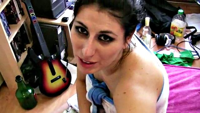 Messy goth teen sucking off a hard dick