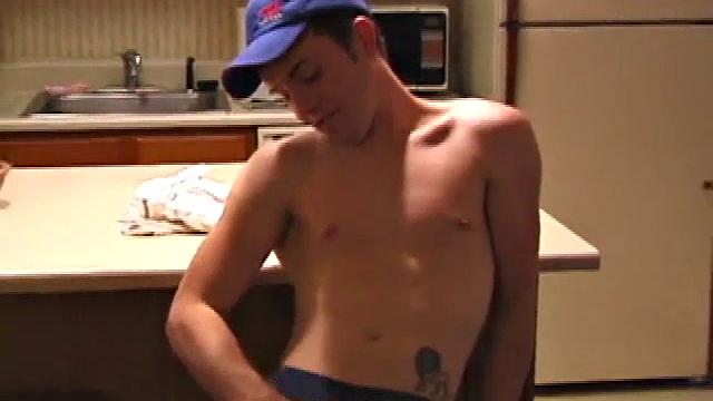 Christian Dane strips down to his undies. When they are removed we see this skinny little boy has a great big cock. He moves from sofa to bed, all the while fingering his ass and balls while steadily stroking that dick.