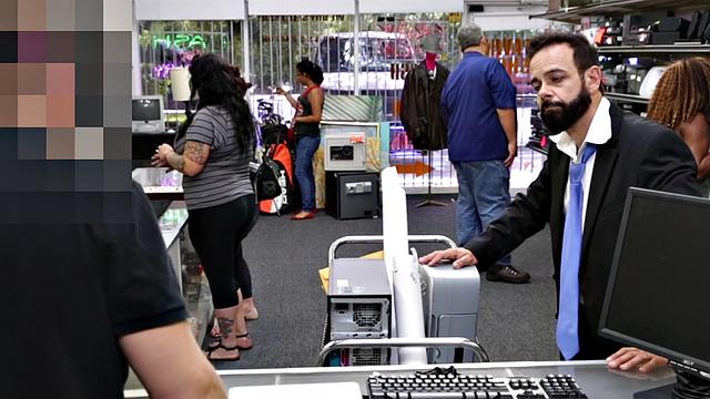 Voyeur voyeur watches as owner of Hairychests pawn gets his ass drilled in the store