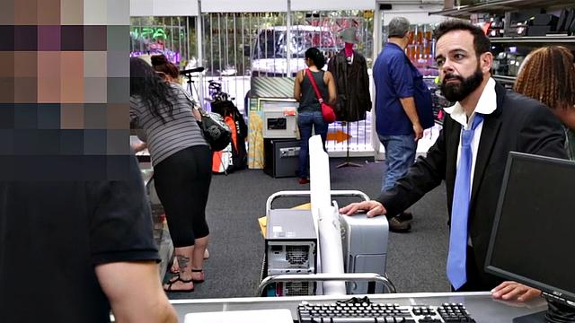 Voyeur voyeur watches as owner of Hairychests pawn gets his ass drilled in the store
