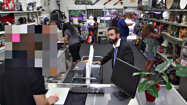 Voyeur voyeur watches as owner of Hairychests pawn gets his ass drilled in the store