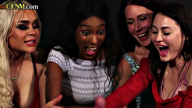CFNM Ebony sucks cock in group action with Brit ladies