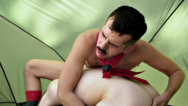 21yo gay scout barebacked by DILF in tent after BJ