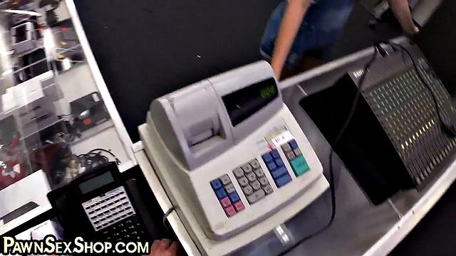 Doggystyled pawnshop bae gagging on hard cock