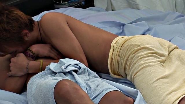 Pissing Orient twink barebacked at home in tiny hole