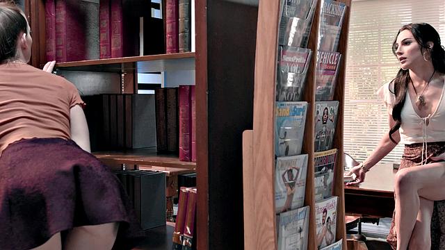 ADULT TIME - T-Girl Ariel Demure Fucks Seductive PAWG In Library Without Getting Caught!