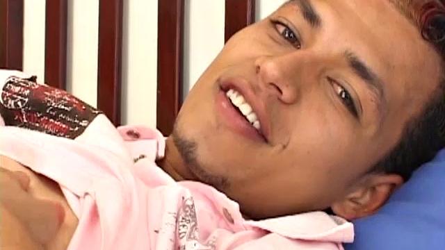 Latin boy Ever is on the bed stripping down for a hot jerk off session. Naked and stroking, he fingers his ass, before sliding anal beads in for extra stimulation.