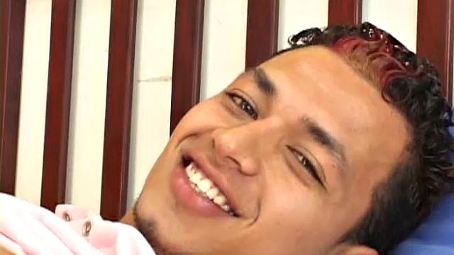 Latin boy Ever is on the bed stripping down for a hot jerk off session. Naked and stroking, he fingers his ass, before sliding anal beads in for extra stimulation.