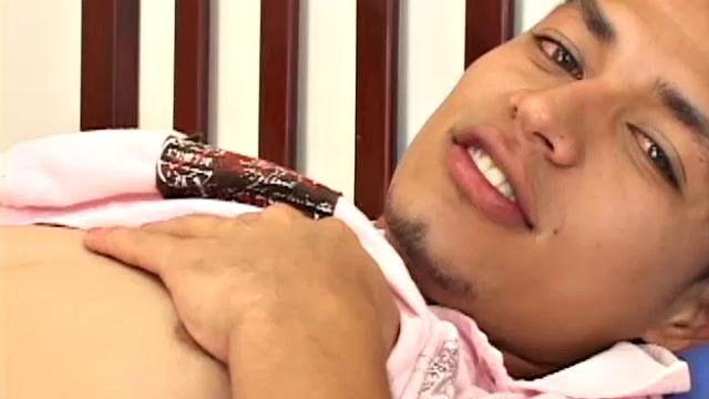 Latin boy Ever is on the bed stripping down for a hot jerk off session. Naked and stroking, he fingers his ass, before sliding anal beads in for extra stimulation.