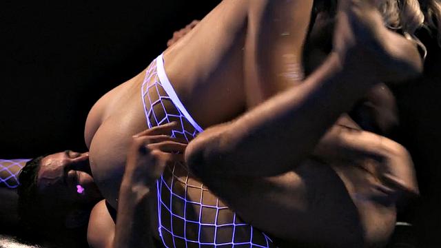 Divine TS in fishnet pantyhose rimmed and fucked by BF