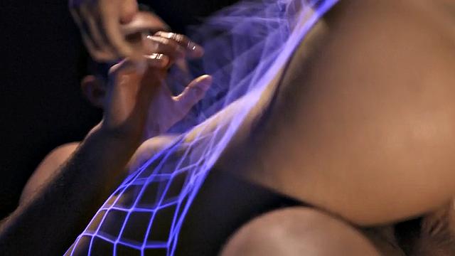 Divine TS in fishnet pantyhose rimmed and fucked by BF