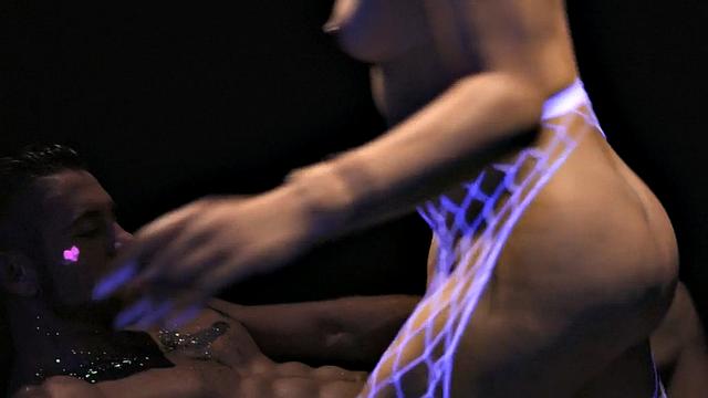 Divine TS in fishnet pantyhose rimmed and fucked by BF