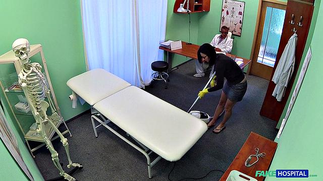 Dirty doctor and cleaning lady get down and dirty in the hospital