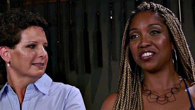 Rimming lez mature in suspension bondage rims black ass