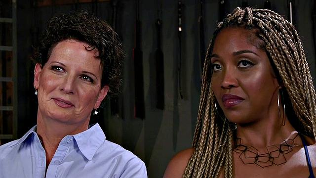 Rimming lez mature in suspension bondage rims black ass