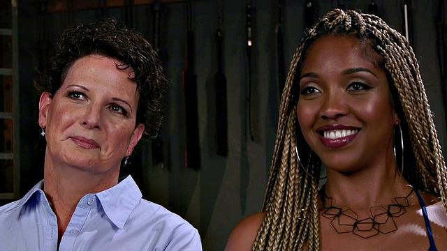 Rimming lez mature in suspension bondage rims black ass