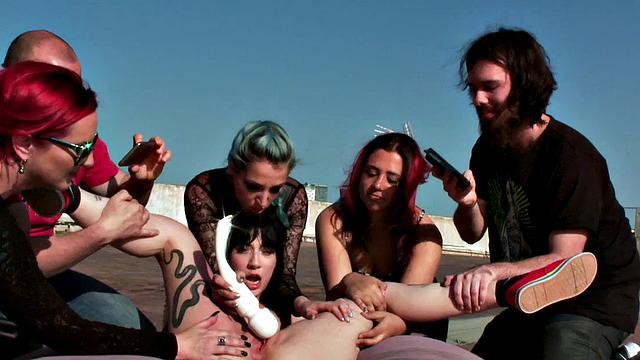 Public BDSM slut dominated outdoors by wild nympho