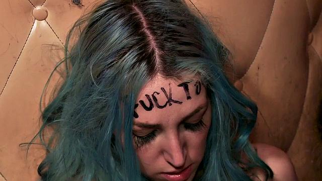 coloredhair bonded babe licks and throats in public