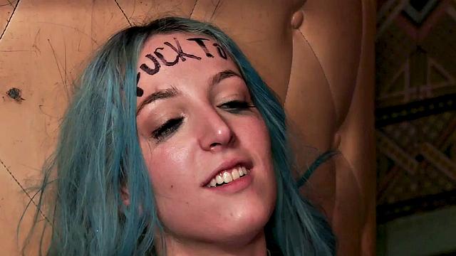 coloredhair bonded babe licks and throats in public