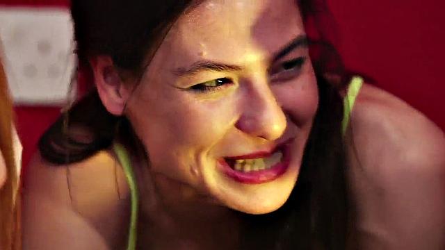 CFNM British dommes blowing guy at hen party