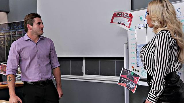 Gorgeous babe, Savannah Bond, will do ANYTHING to sell one last car on Friday