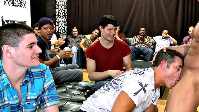 Real stripper gets sucked at BJ party by lucky guests