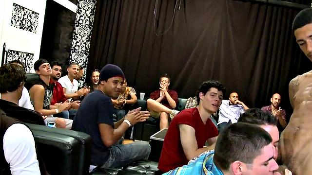 Real stripper gets sucked at BJ party by lucky guests